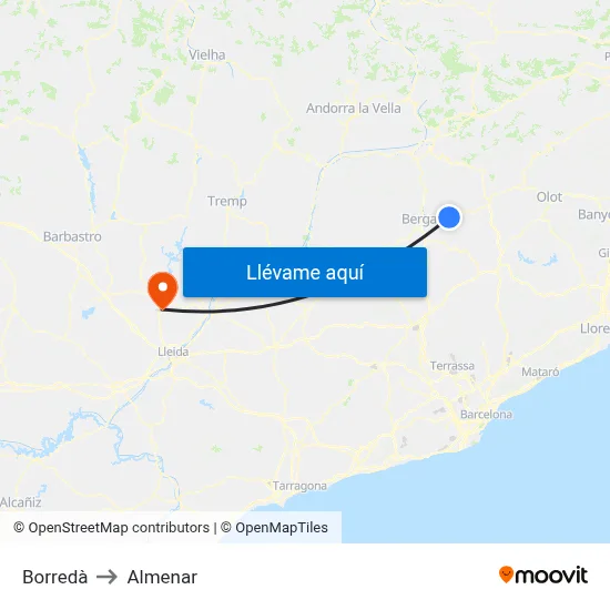 Borredà to Almenar map