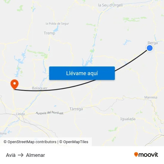 Avià to Almenar map