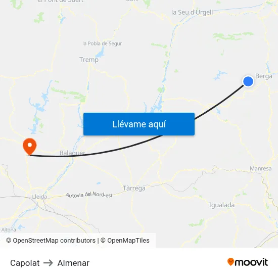 Capolat to Almenar map