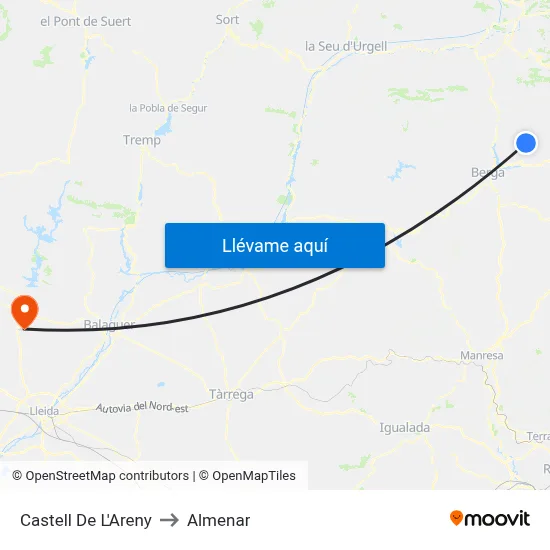 Castell De L'Areny to Almenar map