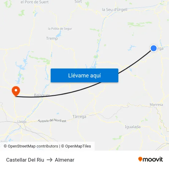 Castellar Del Riu to Almenar map