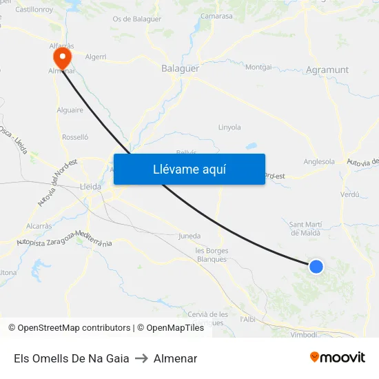 Els Omells De Na Gaia to Almenar map