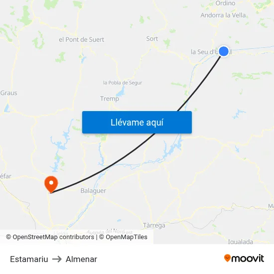 Estamariu to Almenar map