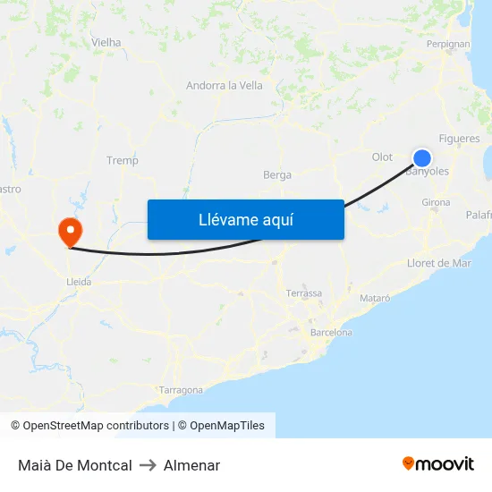 Maià De Montcal to Almenar map