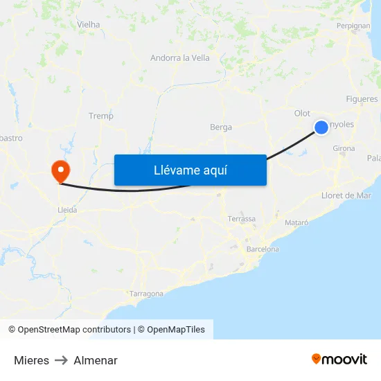 Mieres to Almenar map