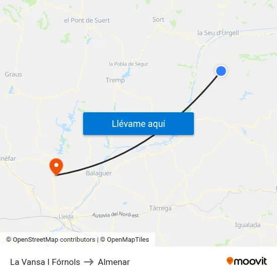 La Vansa I Fórnols to Almenar map