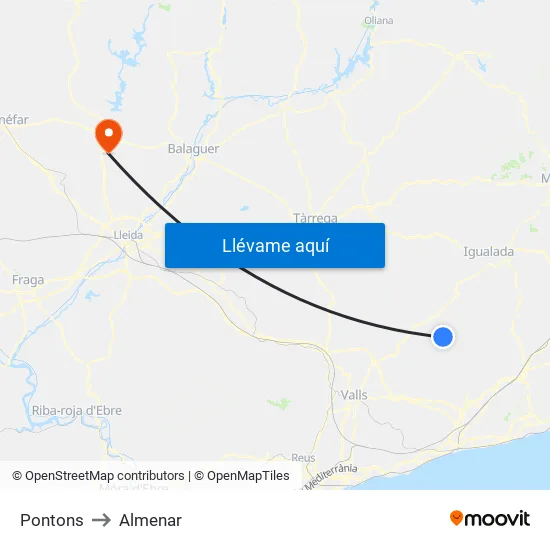 Pontons to Almenar map