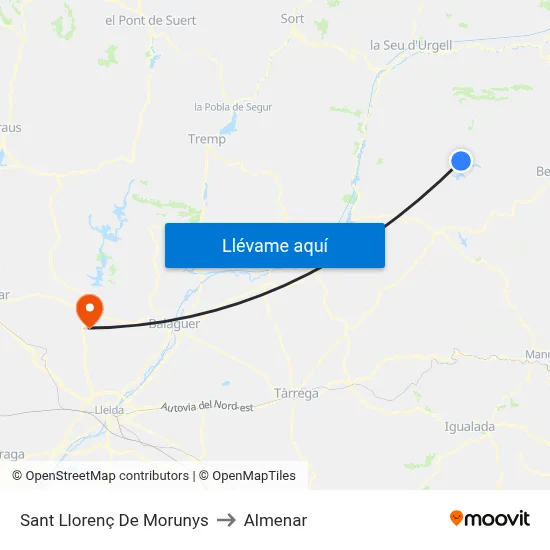 Sant Llorenç De Morunys to Almenar map