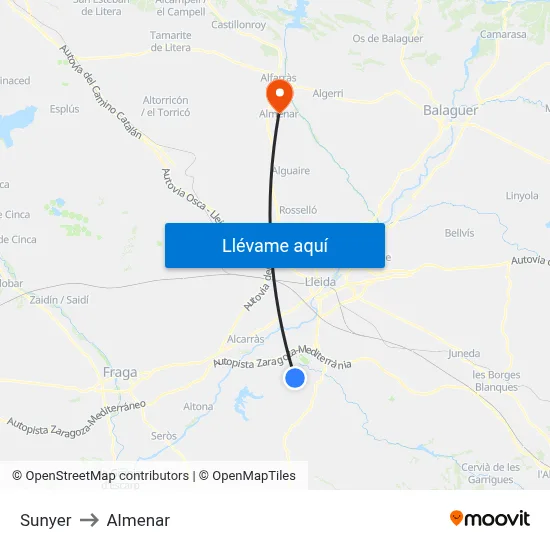 Sunyer to Almenar map