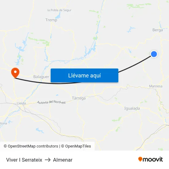 Viver I Serrateix to Almenar map