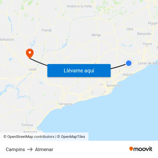 Campins to Almenar map