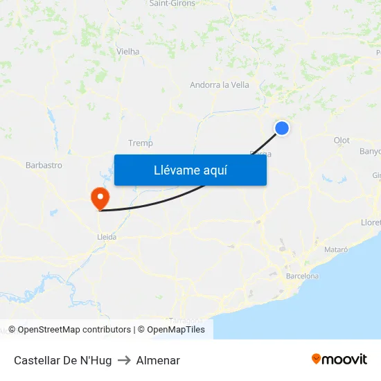 Castellar De N'Hug to Almenar map