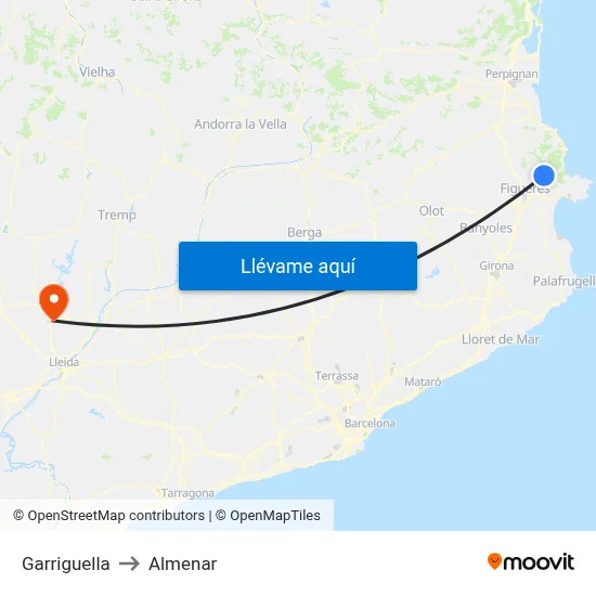 Garriguella to Almenar map