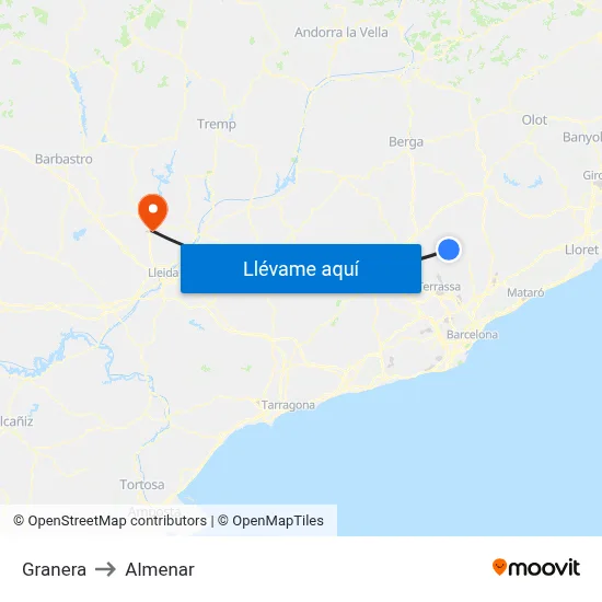 Granera to Almenar map