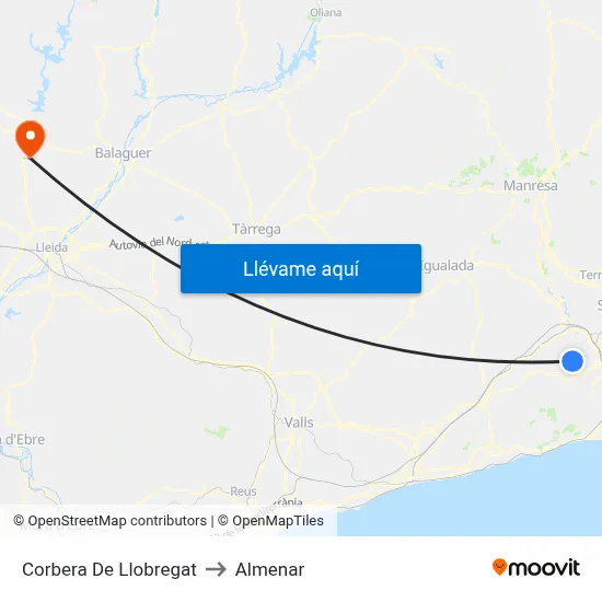 Corbera De Llobregat to Almenar map