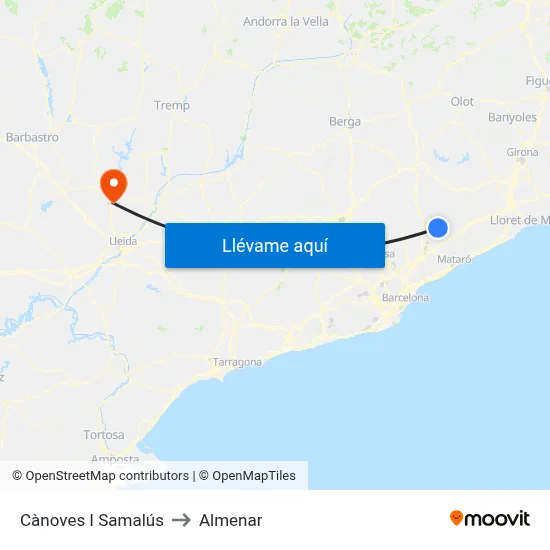 Cànoves I Samalús to Almenar map