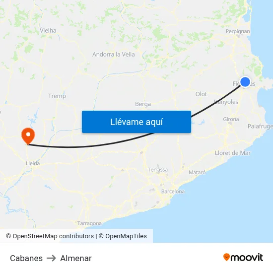 Cabanes to Almenar map