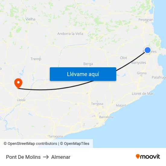 Pont De Molins to Almenar map