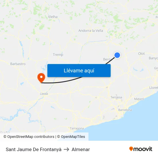 Sant Jaume De Frontanyà to Almenar map