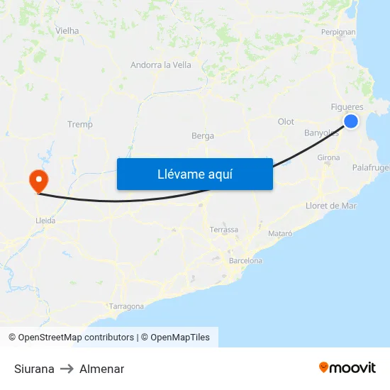Siurana to Almenar map