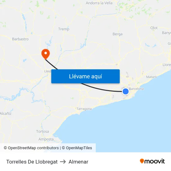 Torrelles De Llobregat to Almenar map