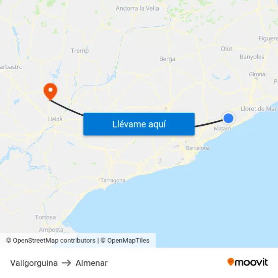 Vallgorguina to Almenar map