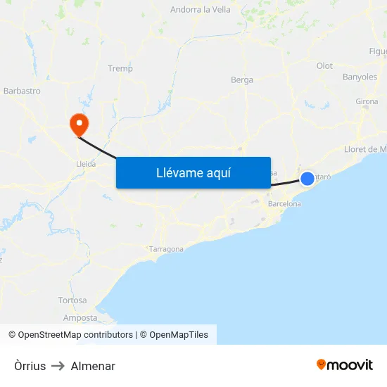 Òrrius to Almenar map