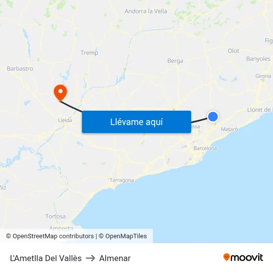L'Ametlla Del Vallès to Almenar map