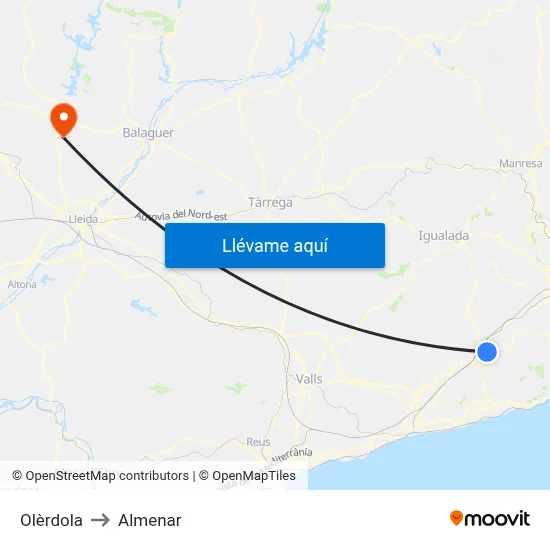 Olèrdola to Almenar map