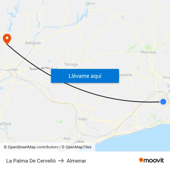 La Palma De Cervelló to Almenar map