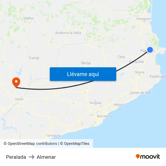 Peralada to Almenar map