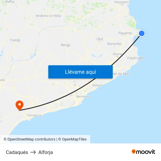 Cadaqués to Alforja map