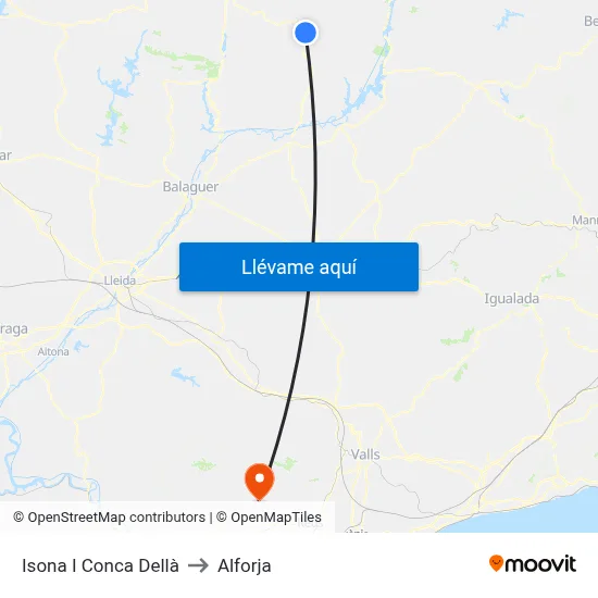 Isona I Conca Dellà to Alforja map