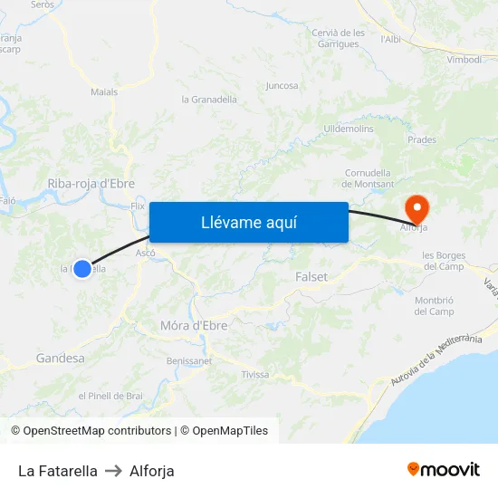 La Fatarella to Alforja map