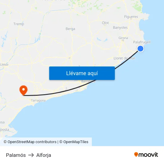 Palamós to Alforja map