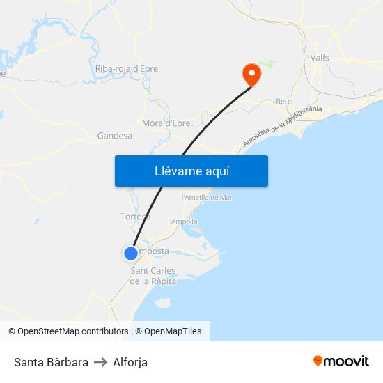 Santa Bàrbara to Alforja map
