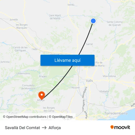Savallà Del Comtat to Alforja map