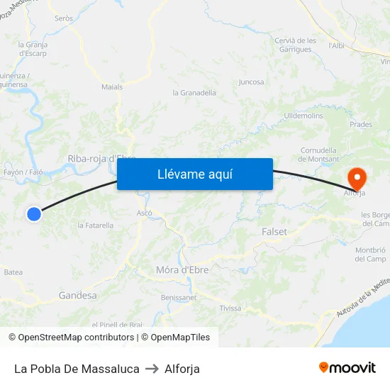 La Pobla De Massaluca to Alforja map