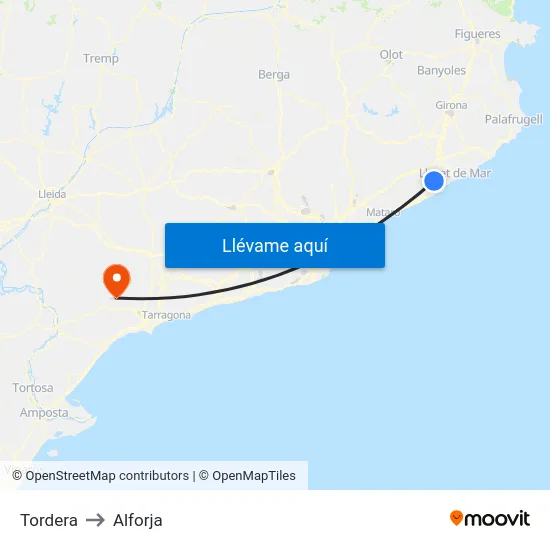 Tordera to Alforja map
