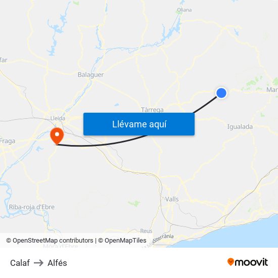 Calaf to Alfés map