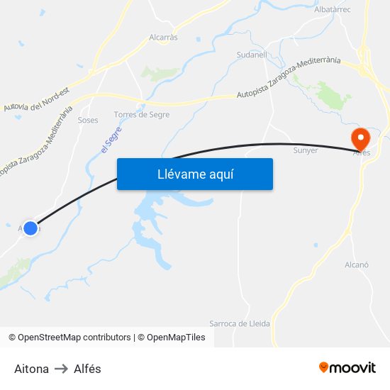 Aitona to Alfés map