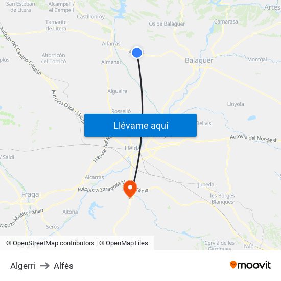 Algerri to Alfés map