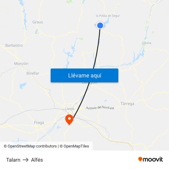 Talarn to Alfés map