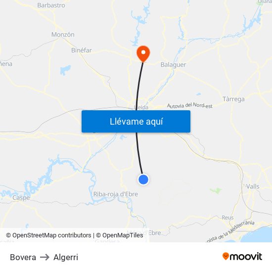 Bovera to Algerri map