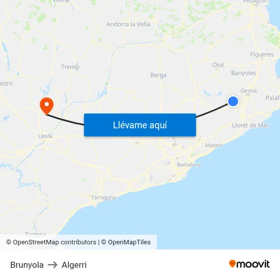Brunyola to Algerri map