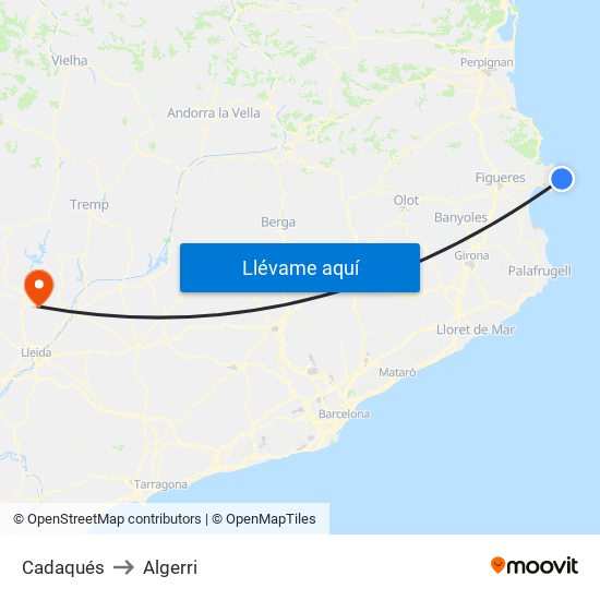 Cadaqués to Algerri map