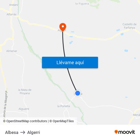 Albesa to Algerri map
