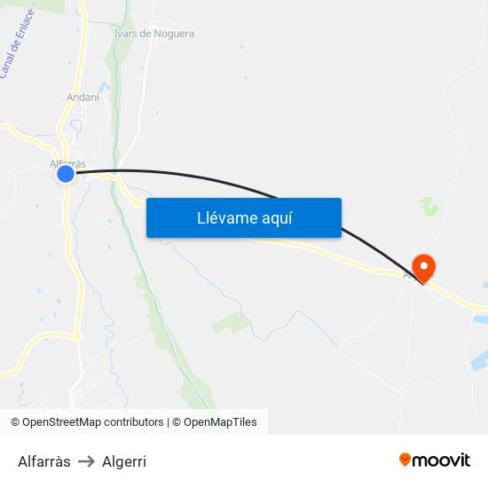 Alfarràs to Algerri map