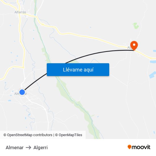 Almenar to Algerri map