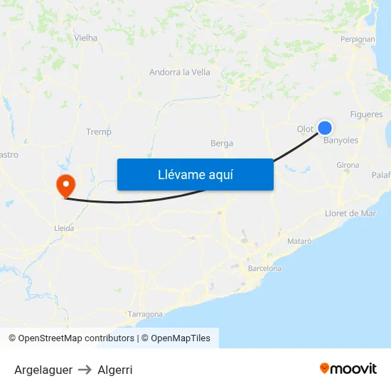 Argelaguer to Algerri map